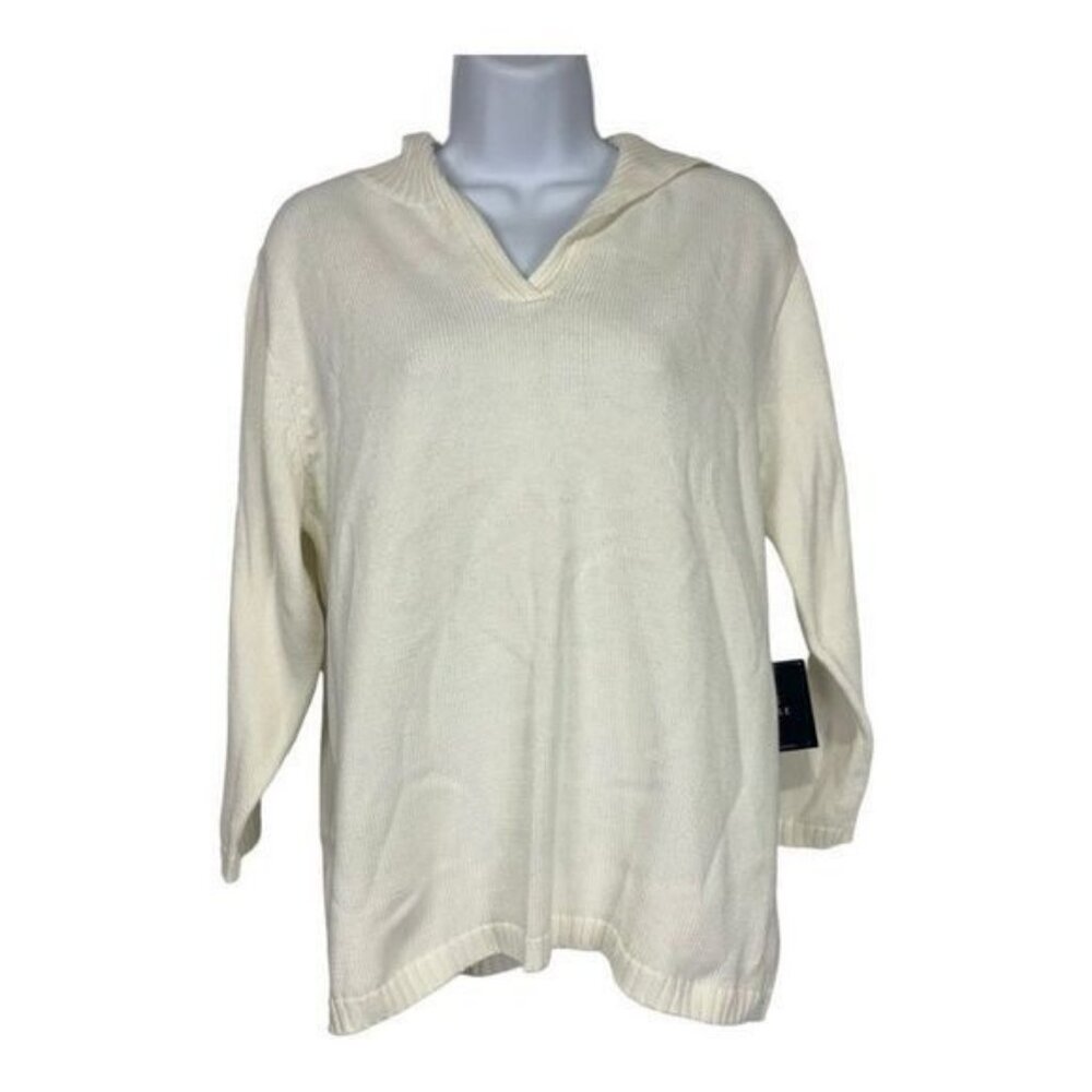 Sag Harbor Sport Medium Womens Cream Knit Pullover Top 100% Cotton Casual Style